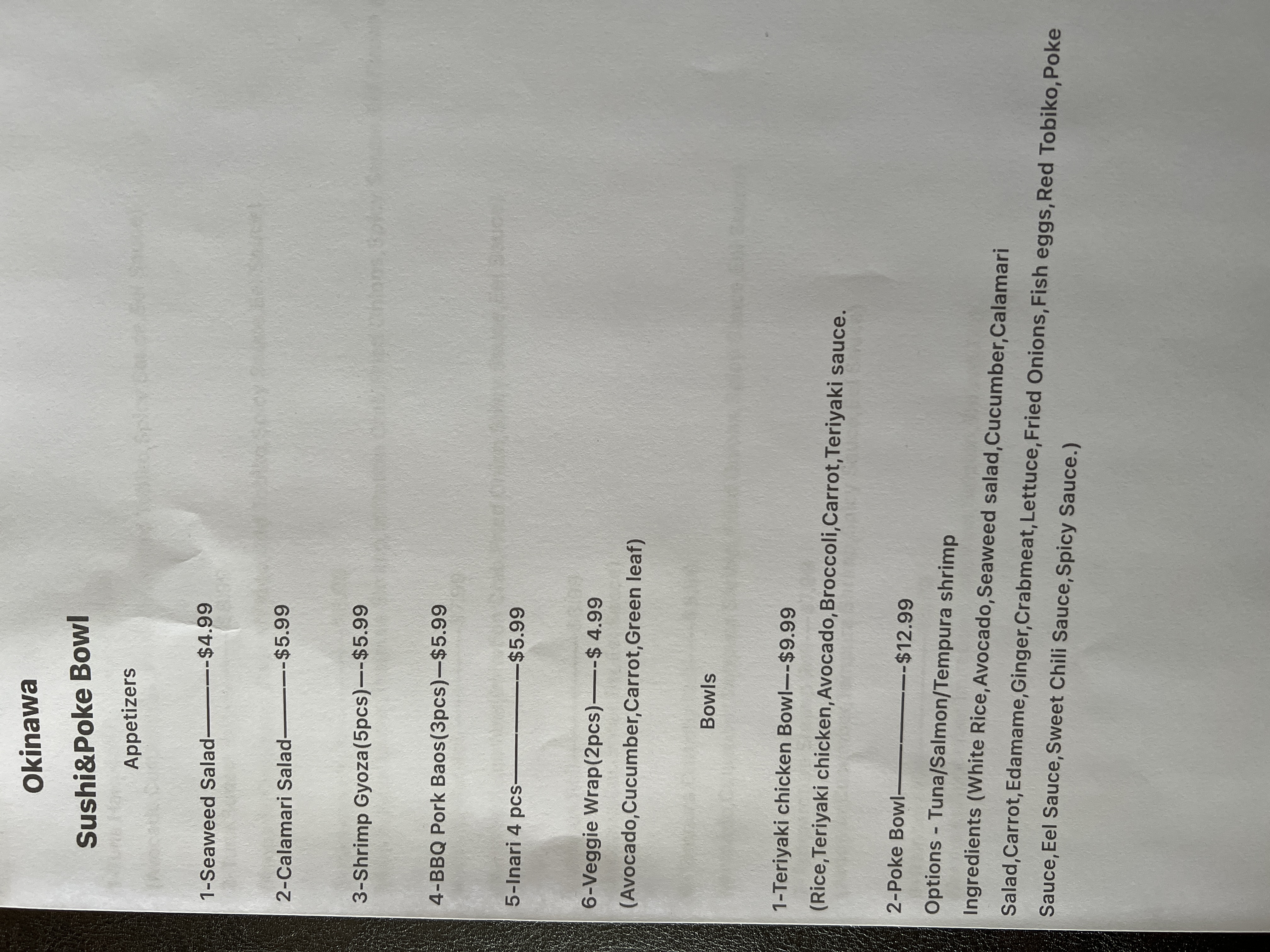 Okinawa menu