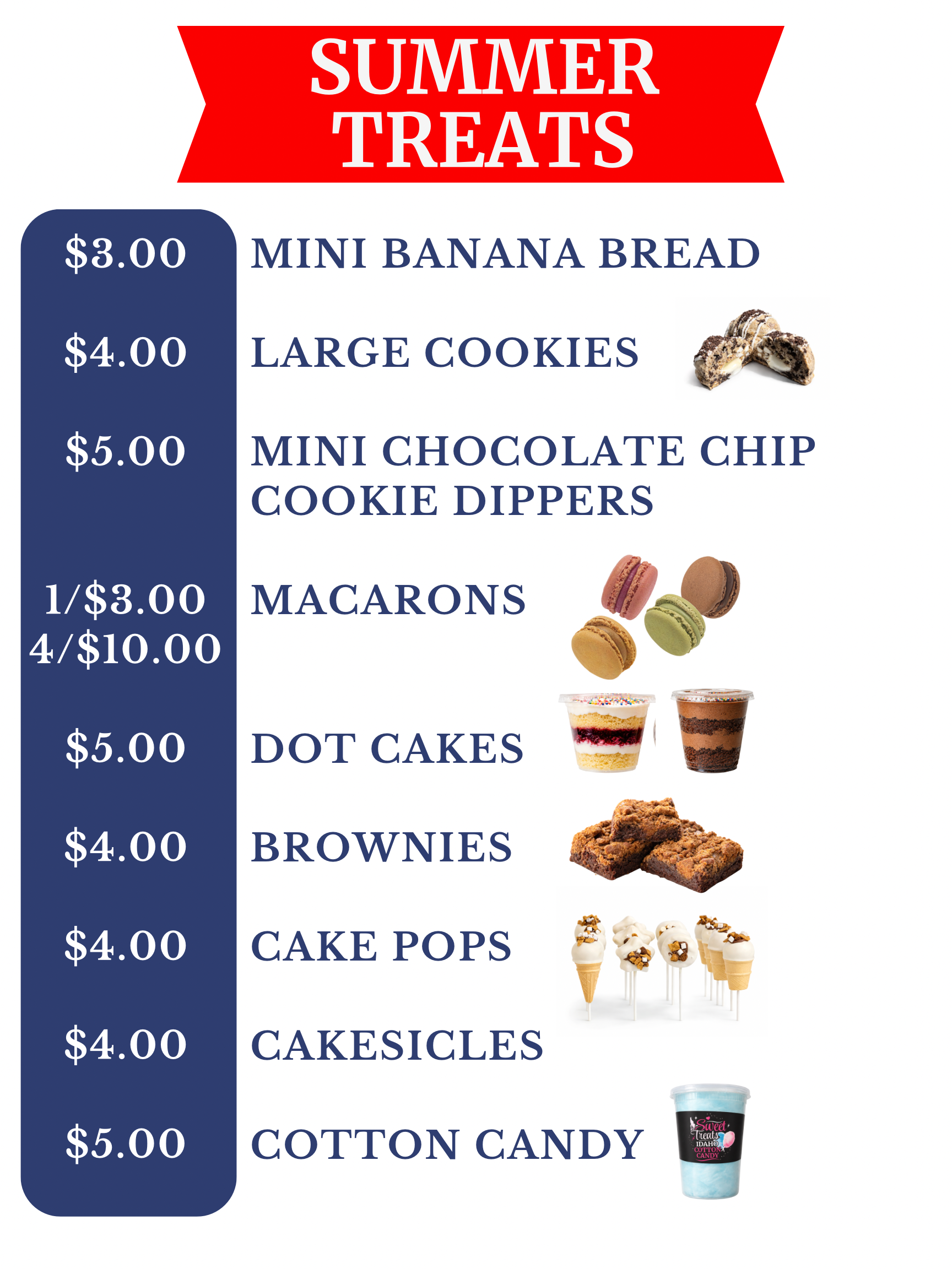 Sweet Treats Idaho and Sweet Treats Idaho Sips menu